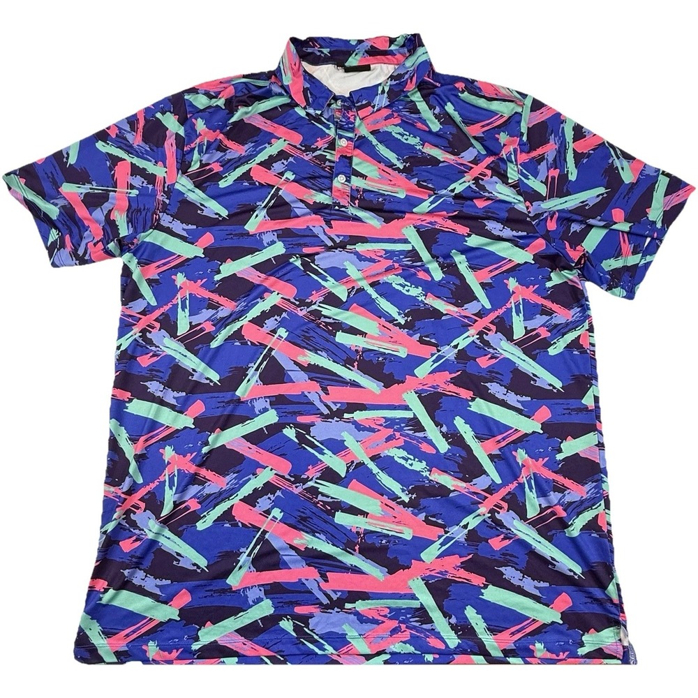 Yatta Golf 8 Track Polo Neon Purple Blue Pink 80s 90s Print Mens 4XL